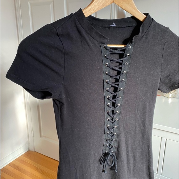 M Boutique - Black T Shirt Lace Up Front Mini Dress - Picture 3 of 4